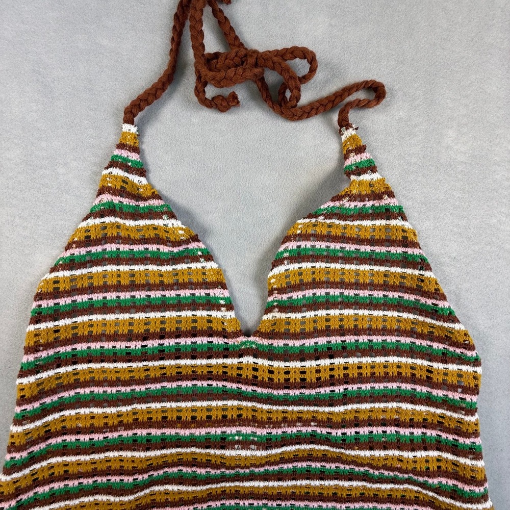 Wild Fable Striped Crochet Halter Top Brown Green Mustard Pink Large Boho